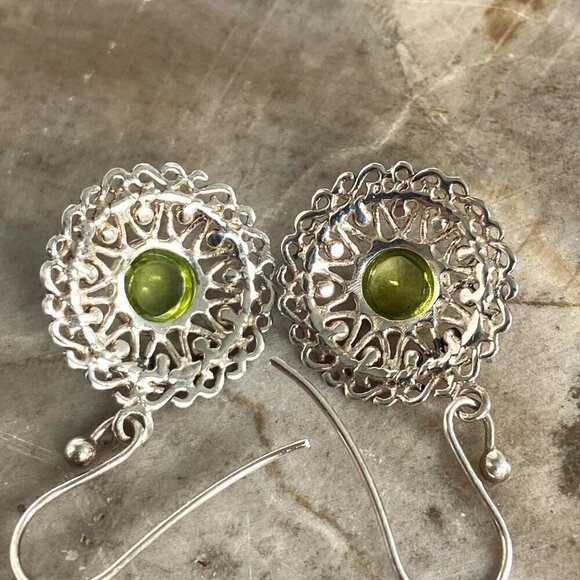 Sterling Silver 925 Celtic Infinity Knot Round Filigree Peridot Dangle Earrings - Picture 9 of 16